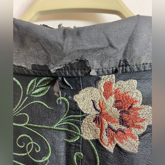 AMERICAN RAG faux leather black crop embroidered artsy jacket s lined Xl - Picture 8 of 15